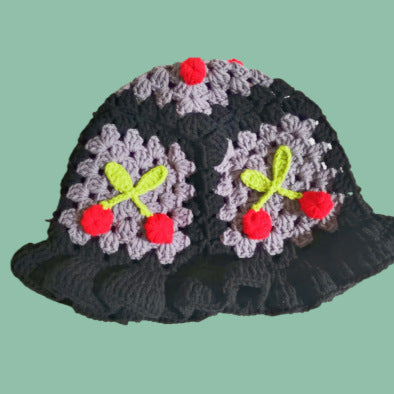 Cherry Embellished Knitted Fisherman Hat