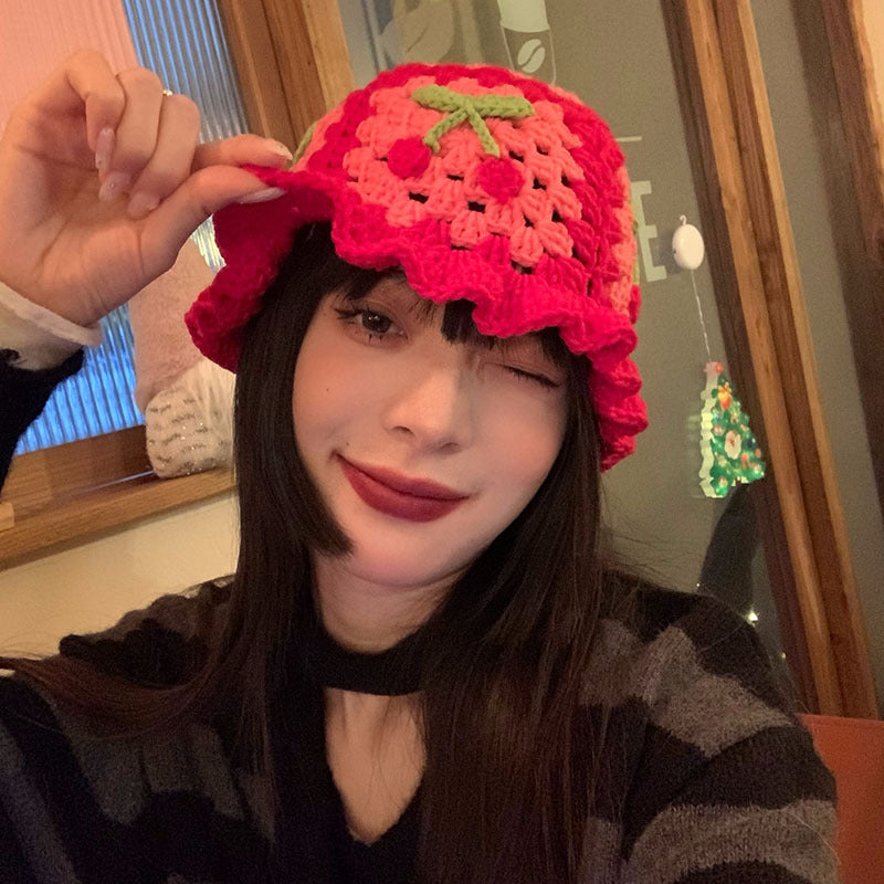 Cherry Embellished Knitted Fisherman Hat