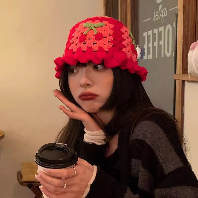 Cherry Embellished Knitted Fisherman Hat