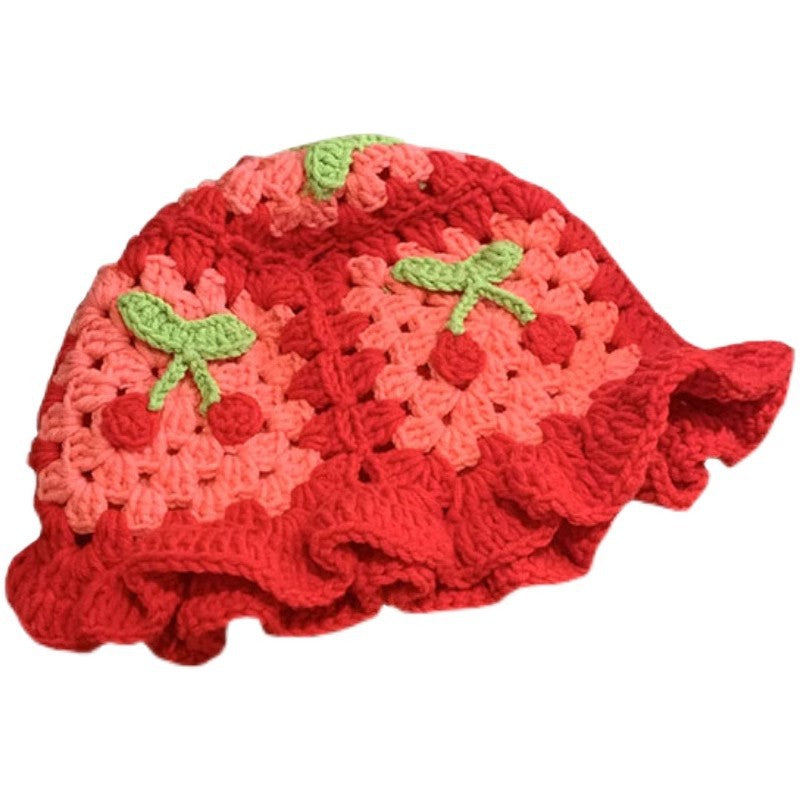 Cherry Embellished Knitted Fisherman Hat