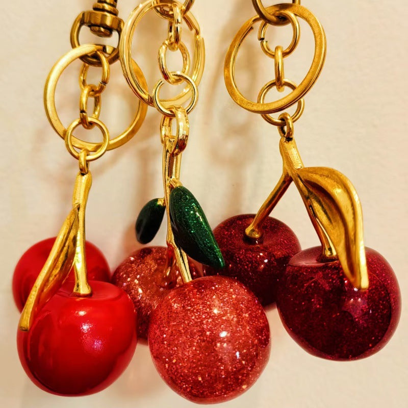 Cherry-themed premium metal keychain