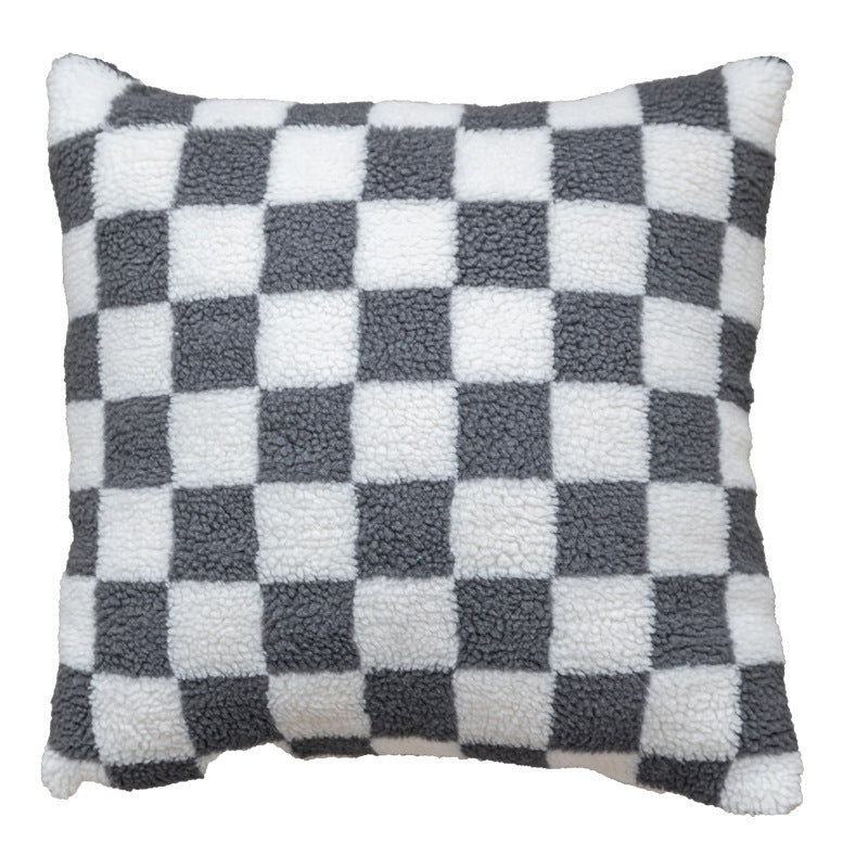 Chessboard Pattern Plush Cushion Cover
