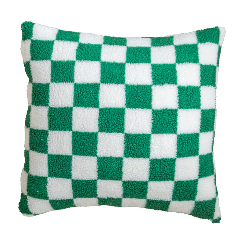 Chessboard Pattern Plush Cushion Cover