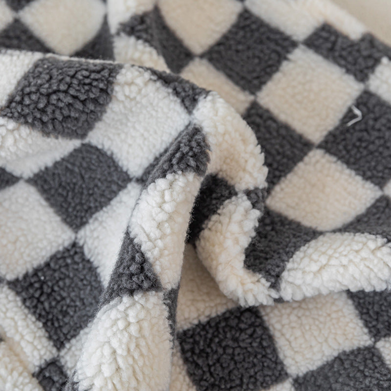 Chessboard Pattern Plush Cushion Cover