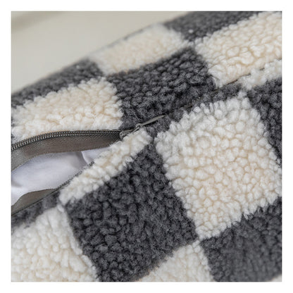 Chessboard Pattern Plush Cushion Cover