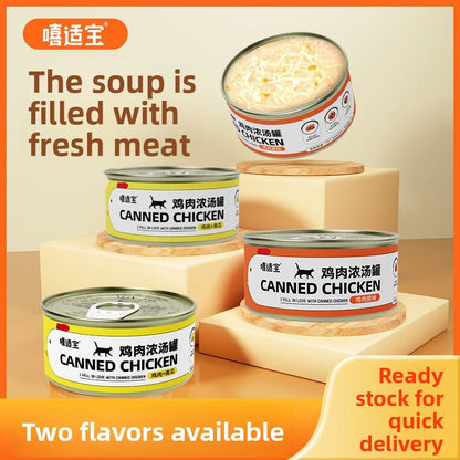 Chicken soup cans, cat snacks