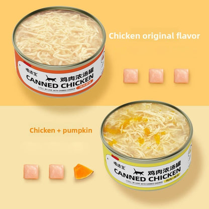 Chicken soup cans, cat snacks