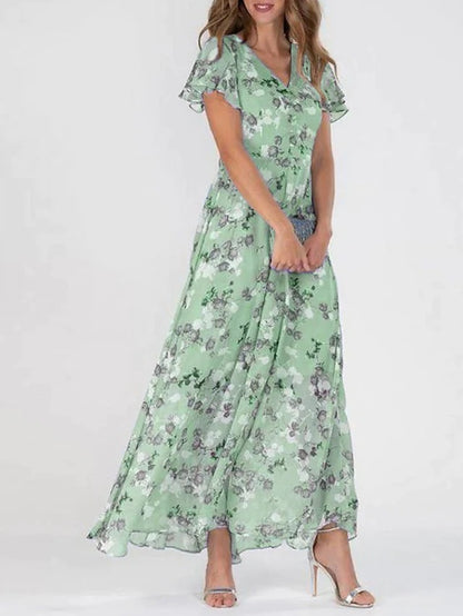 Chiffon Floral Ruffle Dress