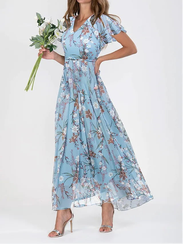 Chiffon Floral Ruffle Dress