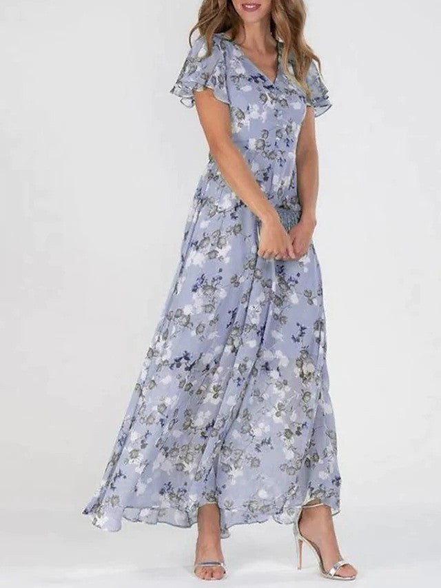 Chiffon Floral Ruffle Dress