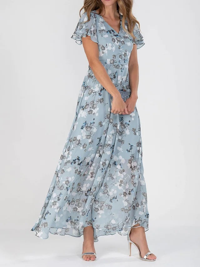 Chiffon Floral Ruffle Dress