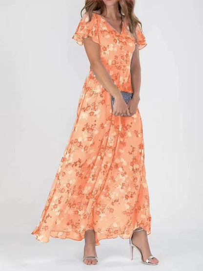 Chiffon Floral Ruffle Dress