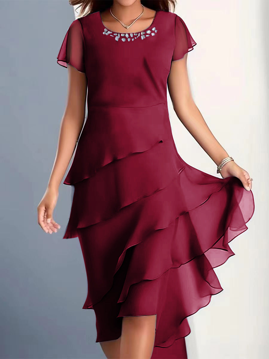 Chiffon Flounce Midi Dress