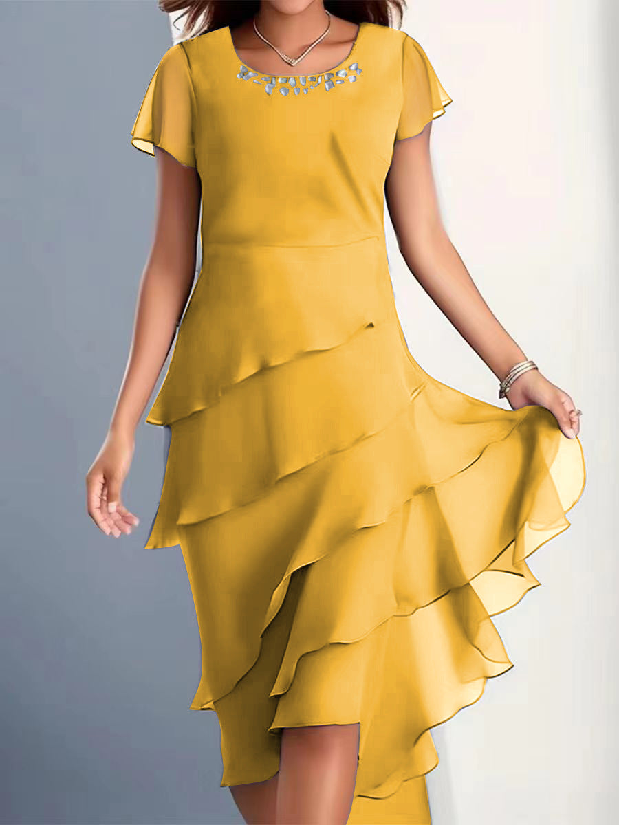 Chiffon Flounce Midi Dress