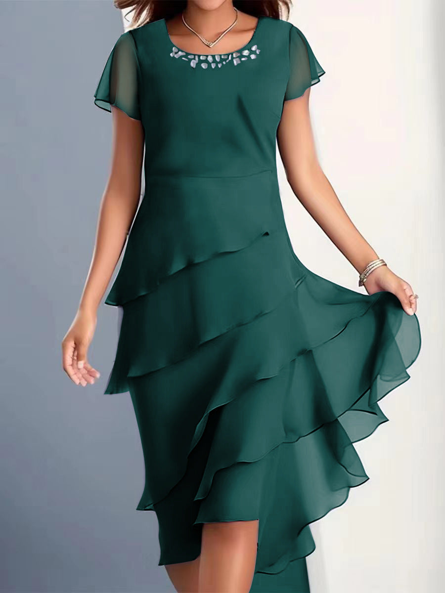 Chiffon Flounce Midi Dress