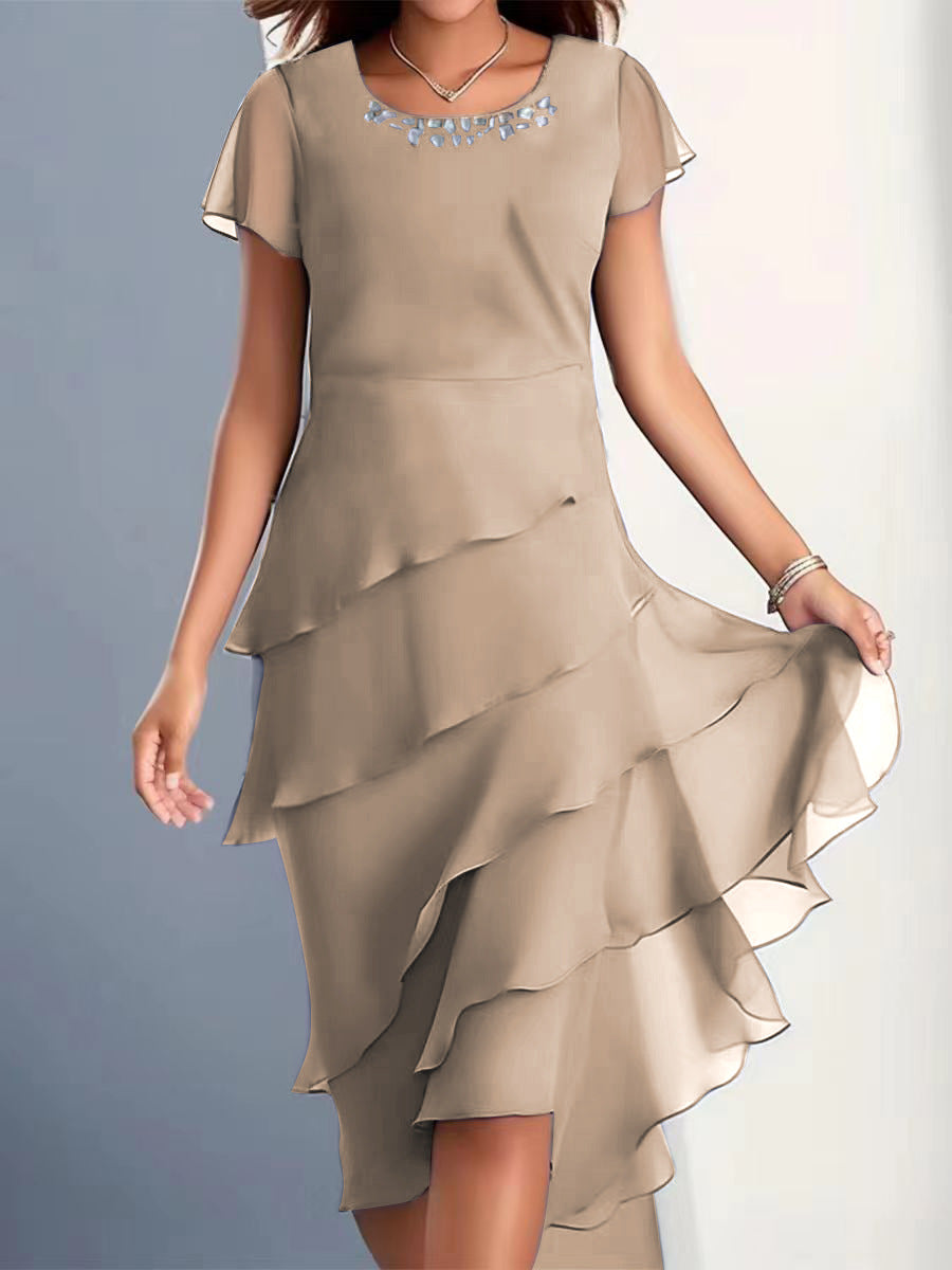 Chiffon Flounce Midi Dress