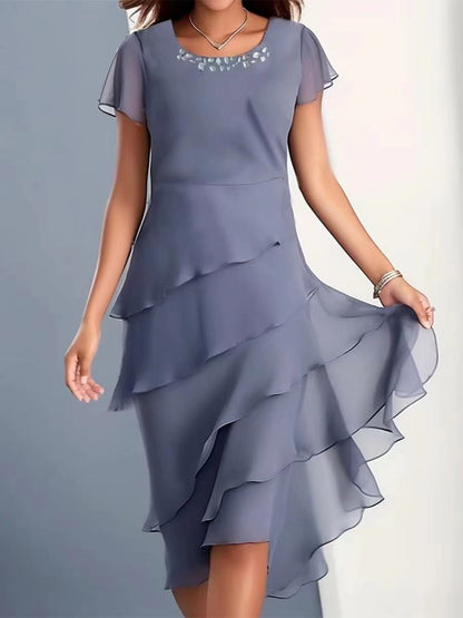 Chiffon Flounce Midi Dress