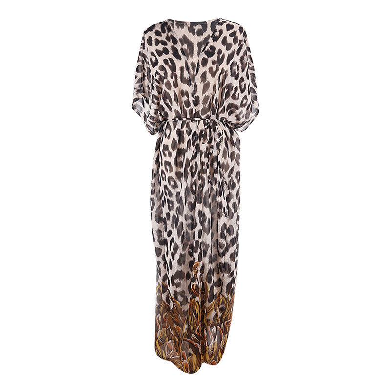 Chiffon Leopard Print Long Cardigan Beach Cover-Up