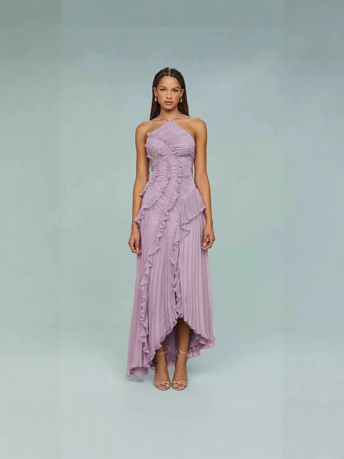Chiffon Ruffled Halter Dress