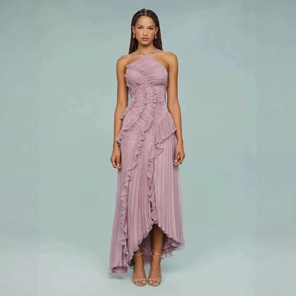 Chiffon Ruffled Halter Dress