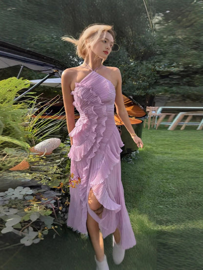 Chiffon Ruffled Halter Dress