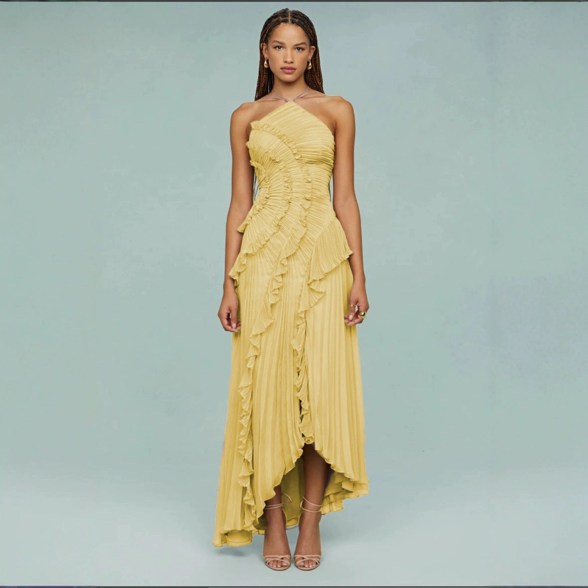Chiffon Ruffled Halter Dress