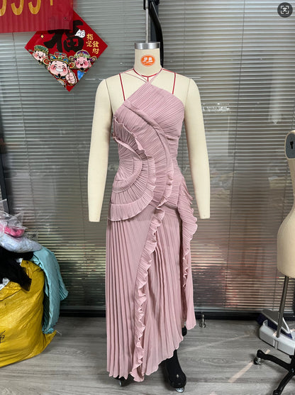 Chiffon Ruffled Halter Dress