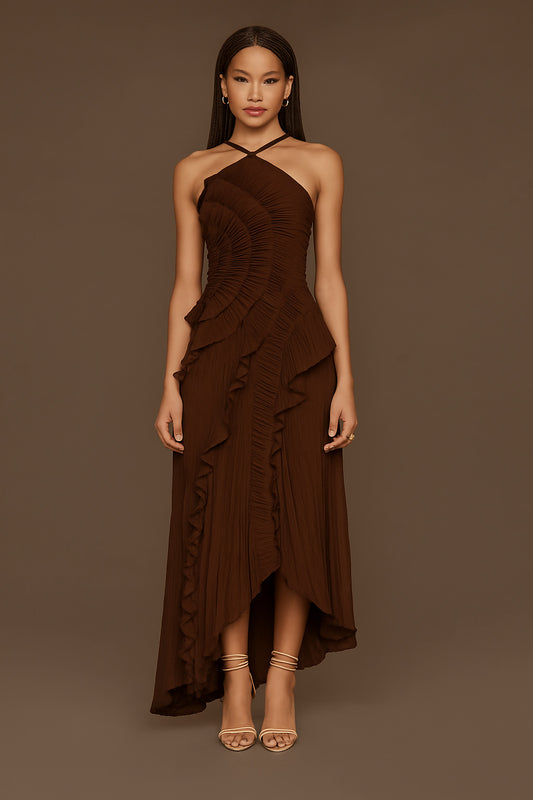 Chiffon Ruffled Halter Dress