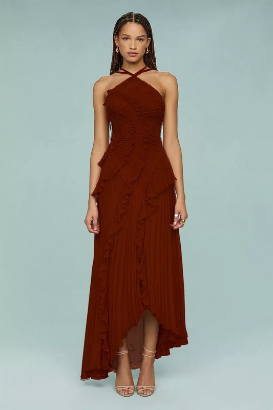 Chiffon Ruffled Halter Dress