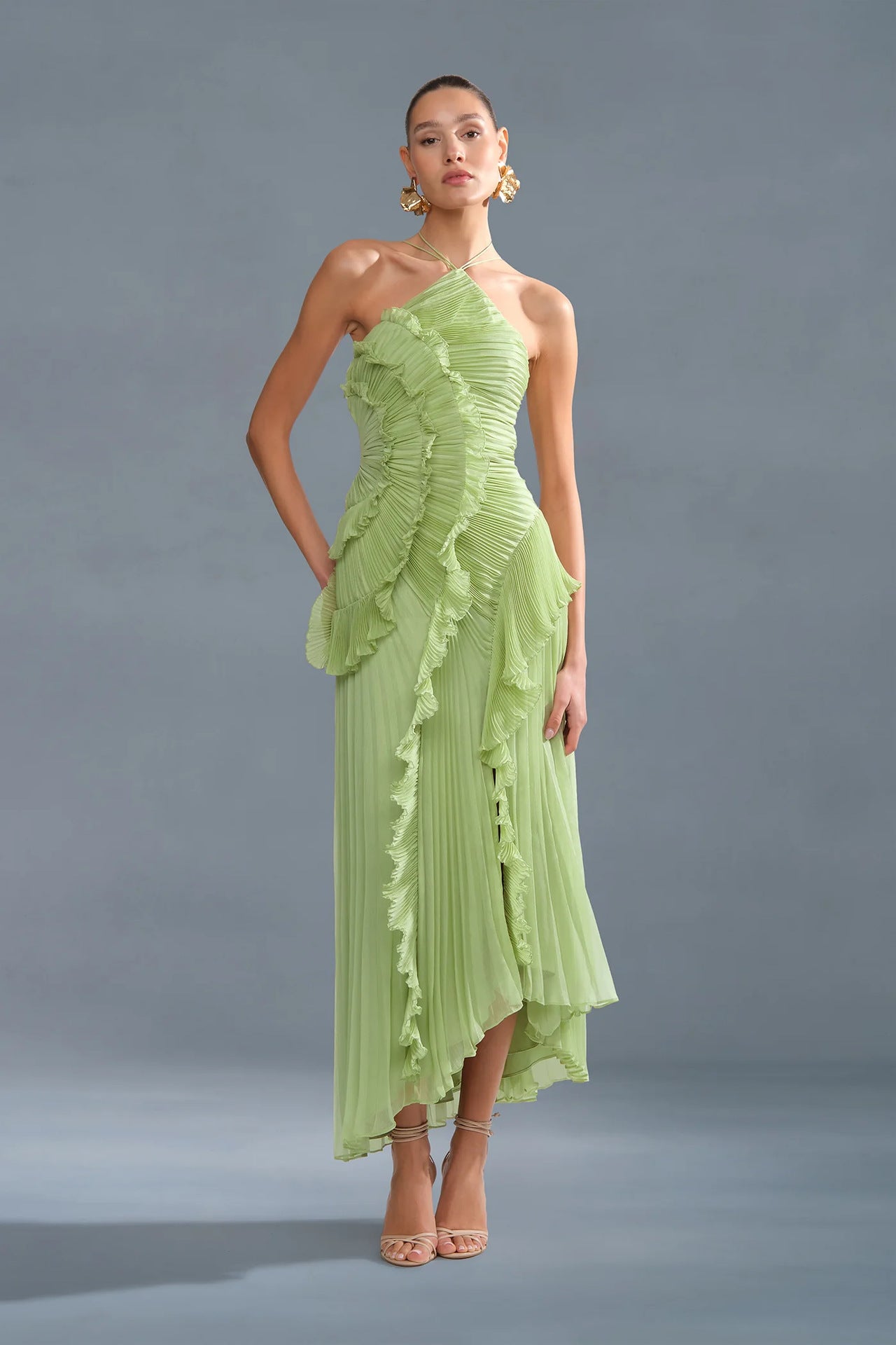 Chiffon Ruffled Halter Dress