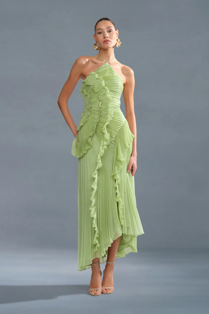 Chiffon Ruffled Halter Dress