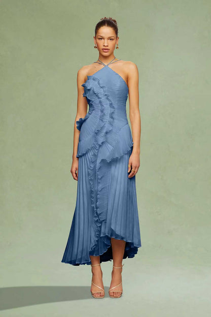 Chiffon Ruffled Halter Dress