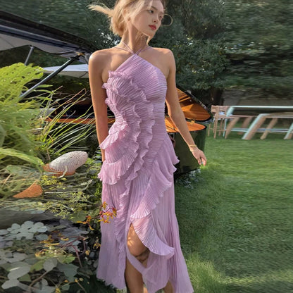 Chiffon Ruffled Halter Dress