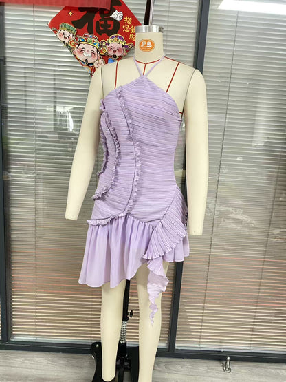 Chiffon Ruffled Halter Dress