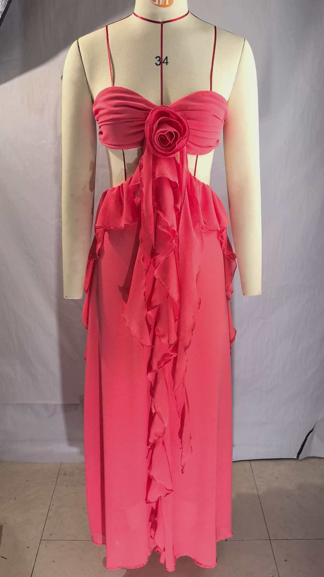 Chiffon Ruffled Tube Top Long Dress