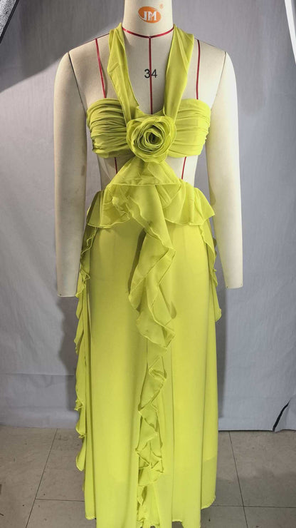 Chiffon Ruffled Tube Top Long Dress