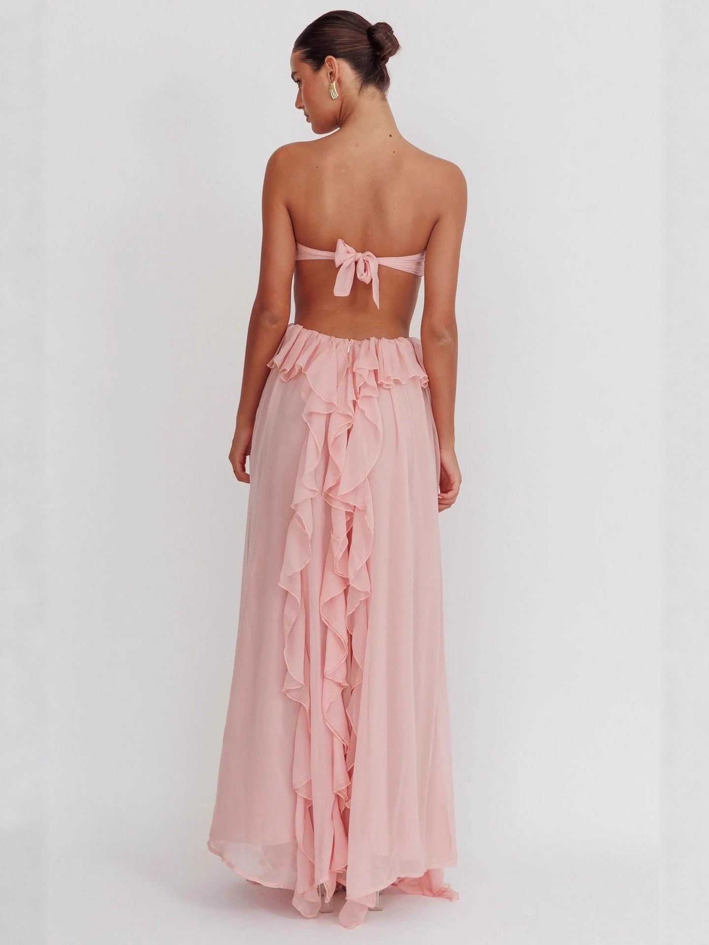 Chiffon Ruffled Tube Top Long Dress