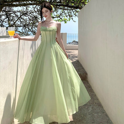 Chiffon Strapless Flared Dress