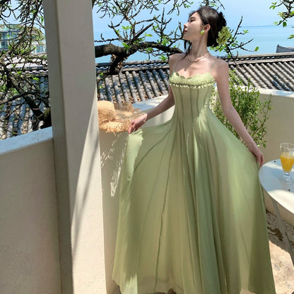 Chiffon Strapless Flared Dress