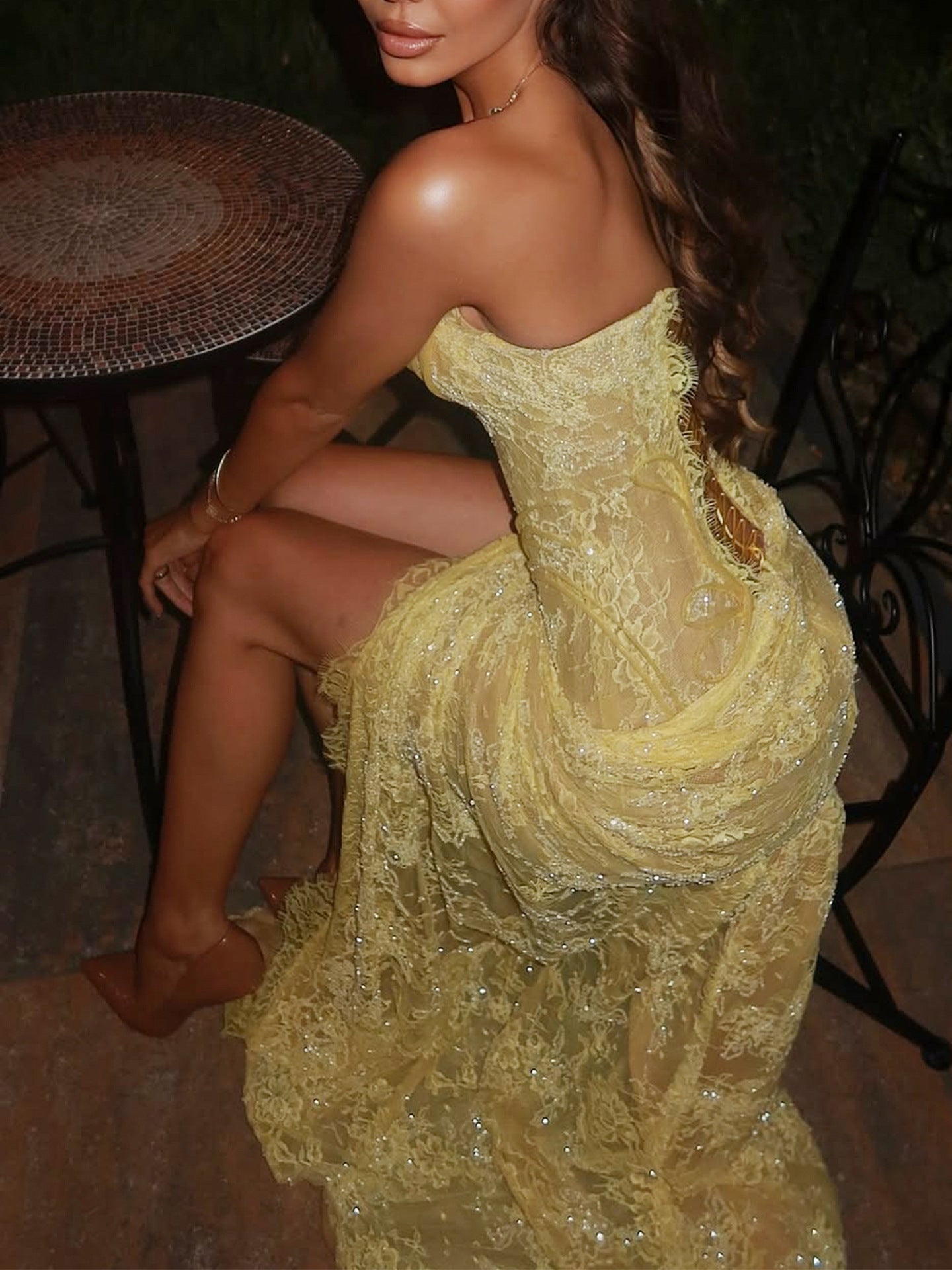 Chiffon V Neck Slit Dress