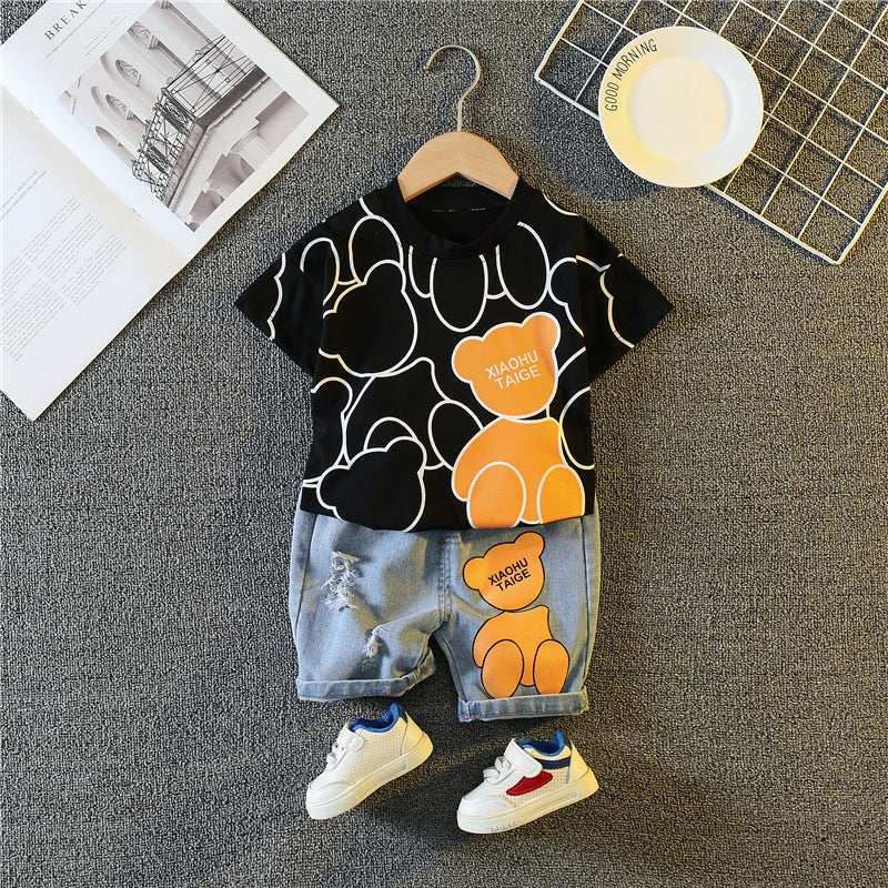Children Cartoon Print Cotton Shorts Set