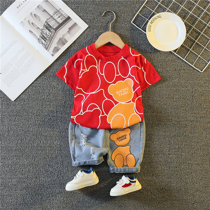 Children Cartoon Print Cotton Shorts Set