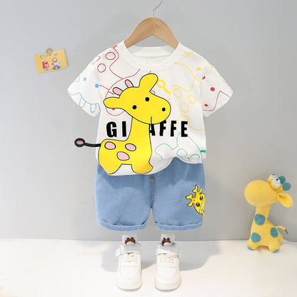 Children Cartoon Print Cotton Shorts Set