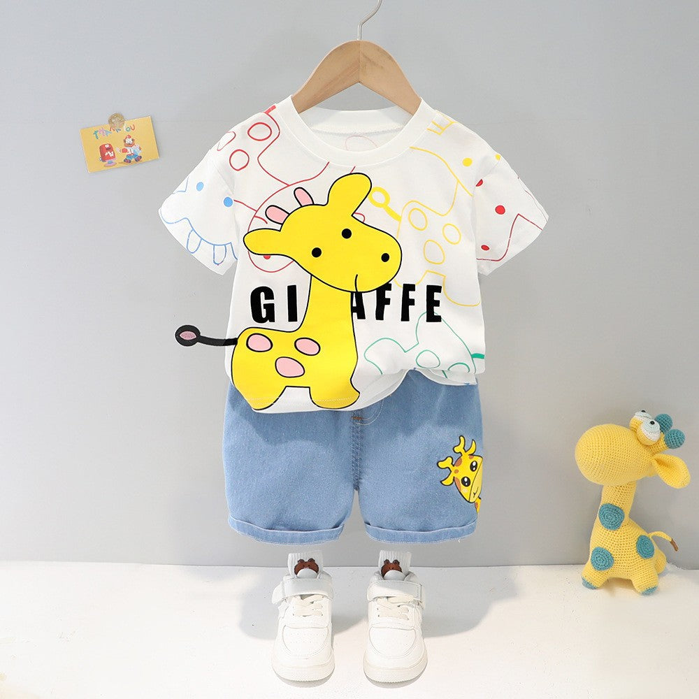 Children Cartoon Print Cotton Shorts Set