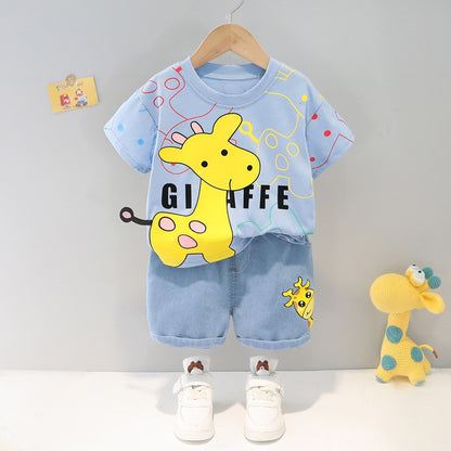 Children Cartoon Print Cotton Shorts Set