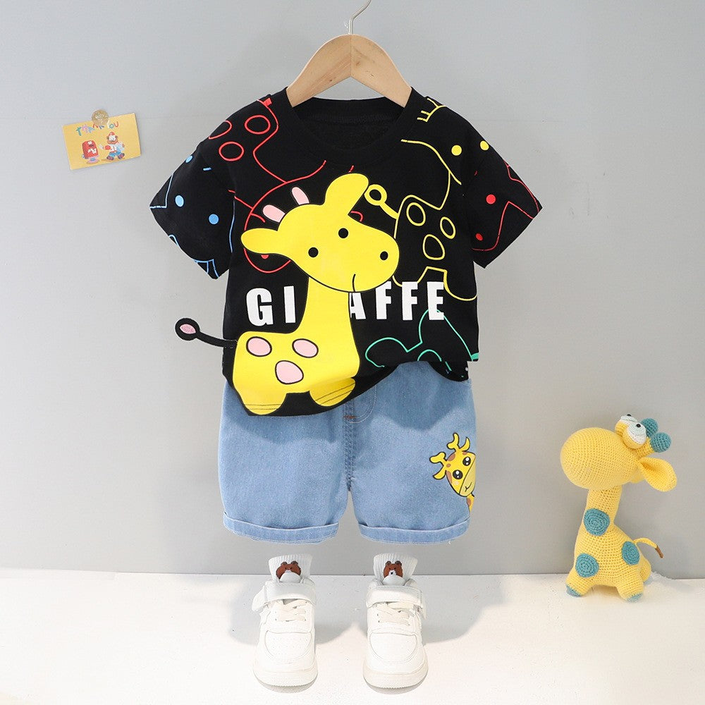 Children Cartoon Print Cotton Shorts Set