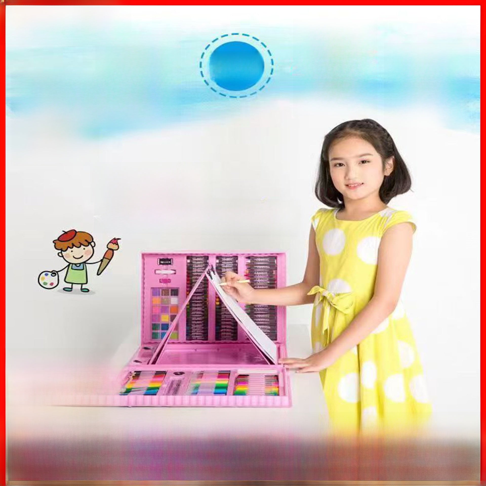 Children's Art Painting Tools 208 Painting suit Double Sketchpad Washable Watercolor Pen Crayon Full Set Gift Box for Students