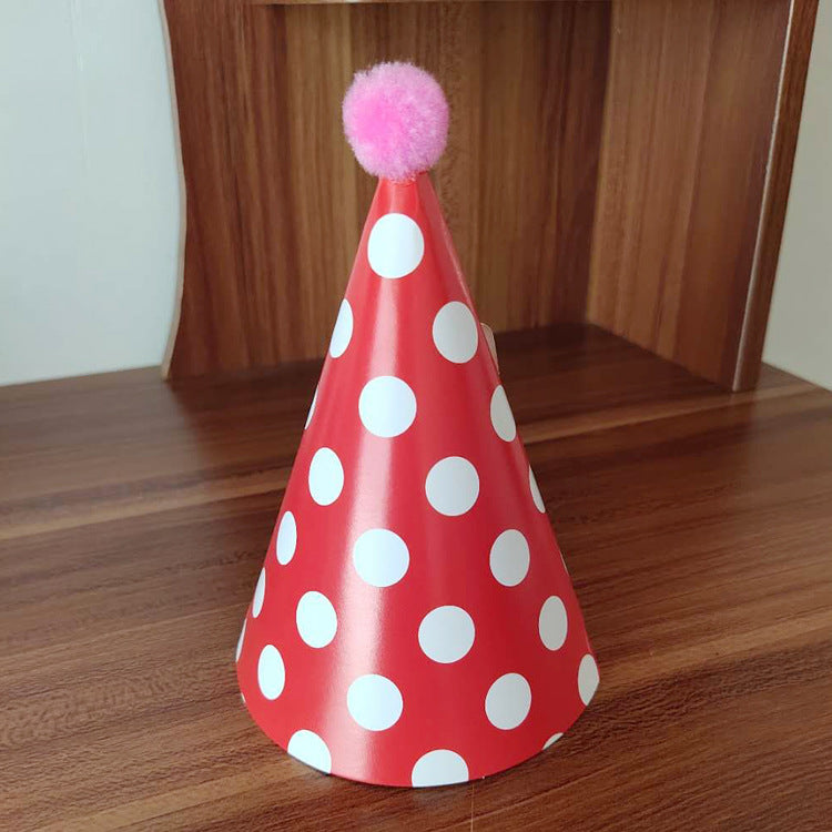 Children's birthday party polka dot pompom party hat crown hat set baby one year old full moon photo props