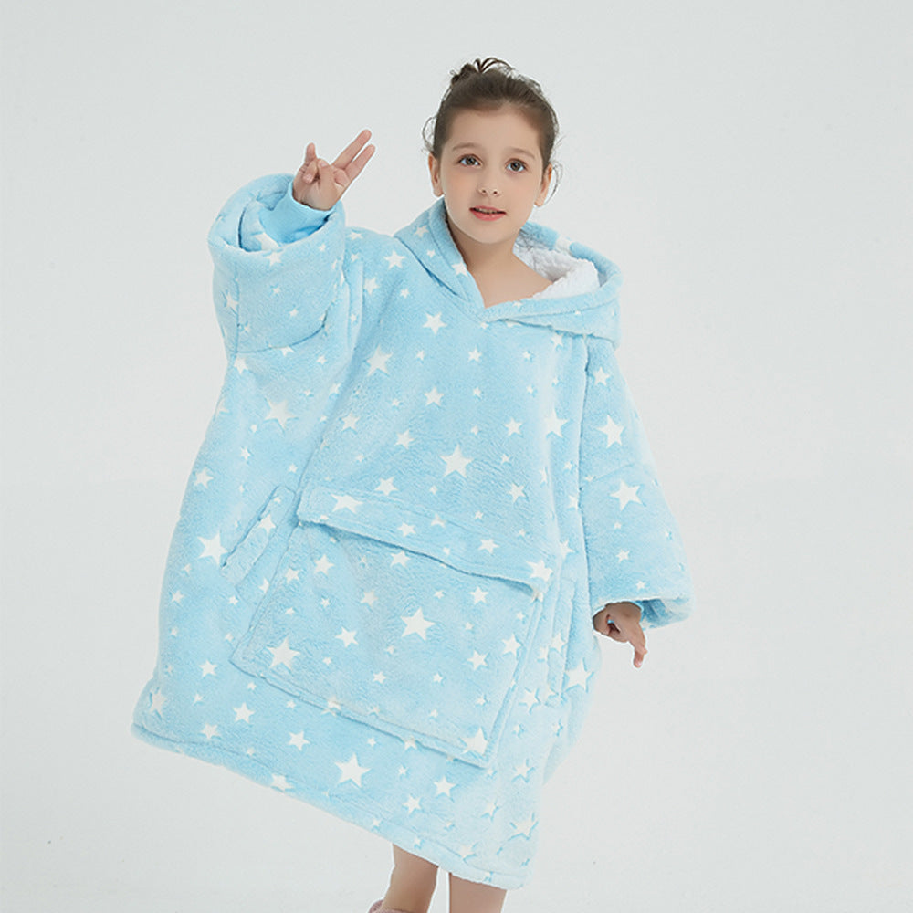 Children's Cartoon Luminous Flannel Hooded Pajamas