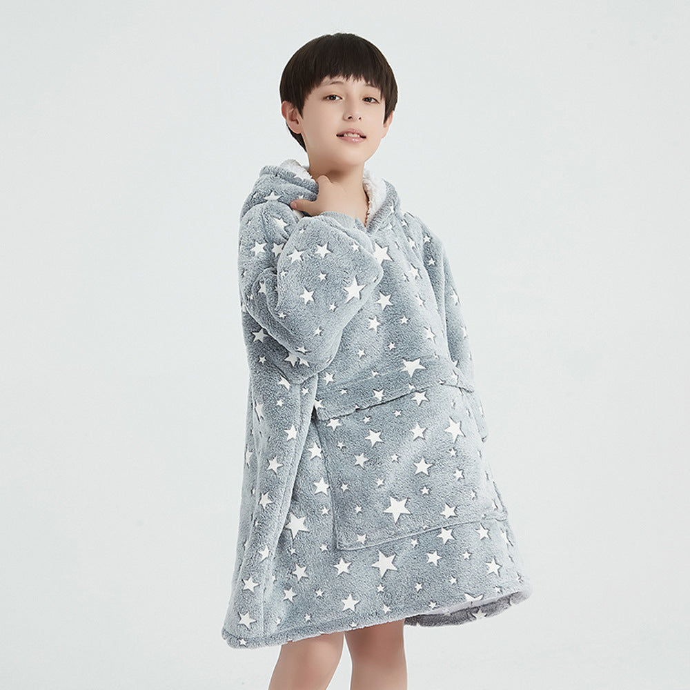 Children's Cartoon Luminous Flannel Hooded Pajamas